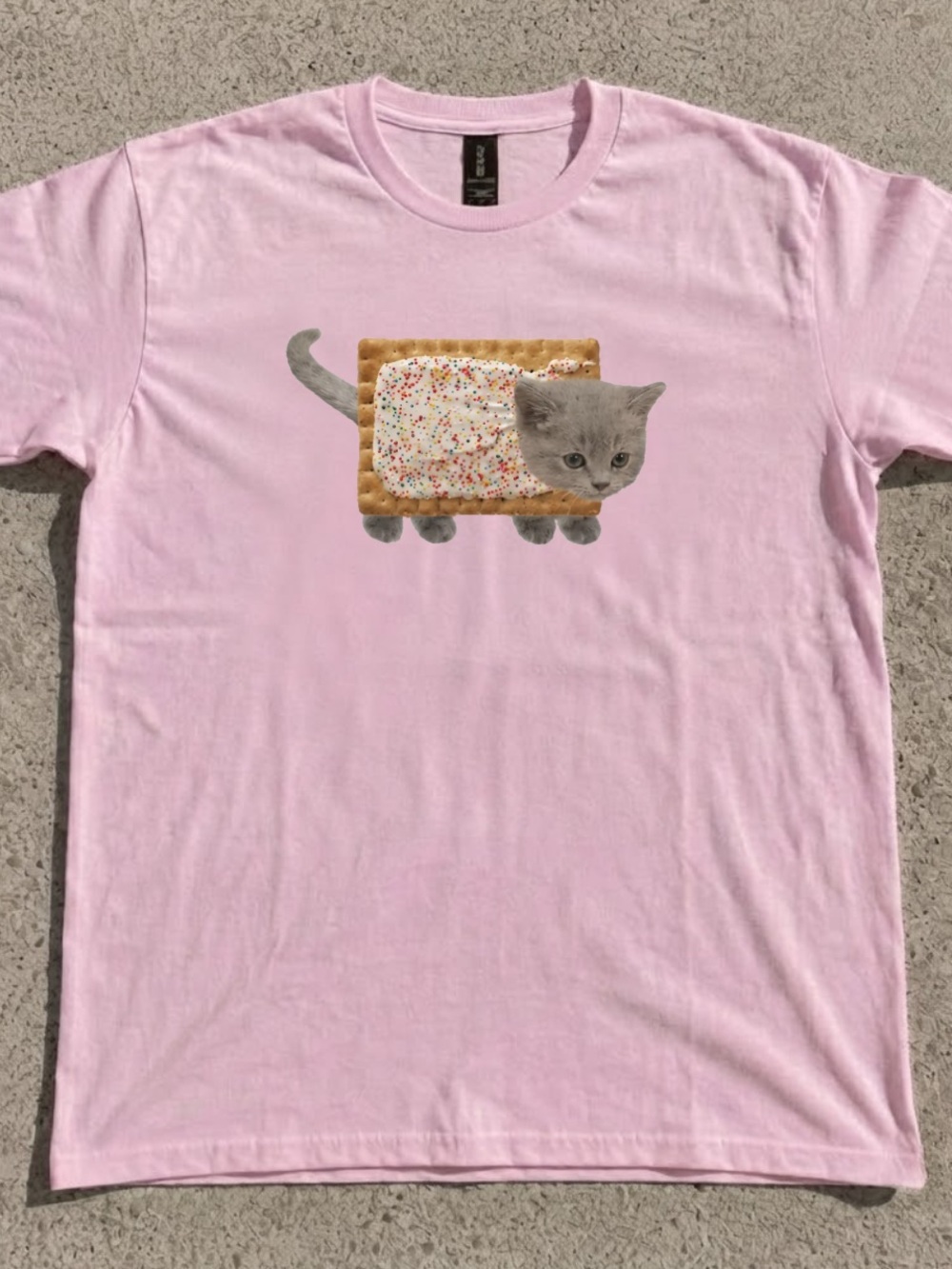 Gildan Pink Tee with Sprinkled Pop-Tart Cat Graphic